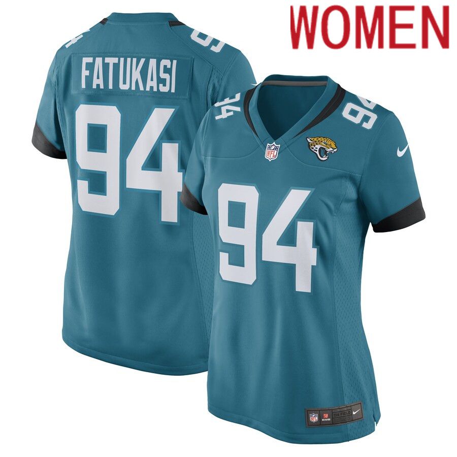 Women Jacksonville Jaguars 94 Folorunso Fatukasi Nike Teal Game Player NFL Jersey